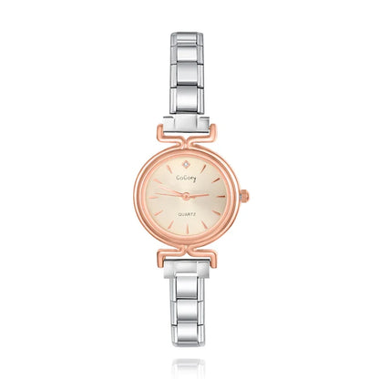 Elegant Round Watch with Crystal Detail — Sparkling Italian Charm Watch Bracelet