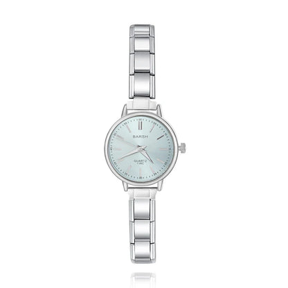 Elegant Round Watch — Blue, Pink, Black & White Dial Italian Charm Watch Bracelet