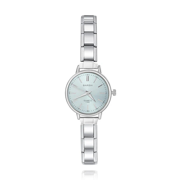 Elegant Round Watch — Blue, Pink, Black & White Dial Italian Charm Watch Bracelet