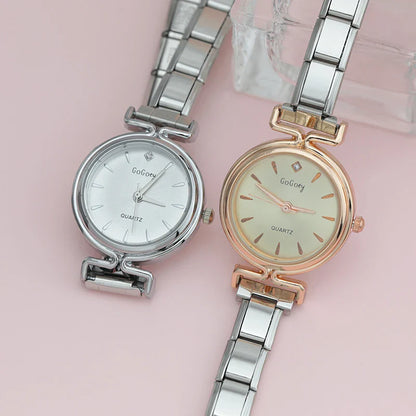 Elegant Round Watch with Crystal Detail — Sparkling Italian Charm Watch Bracelet