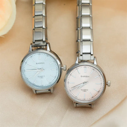 Elegant Round Watch — Blue, Pink, Black & White Dial Italian Charm Watch Bracelet
