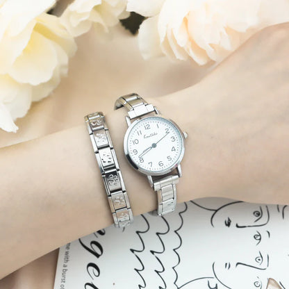 Classic Round Customisable Italian Charm Watch — Timeless Modular Watch Bracelet