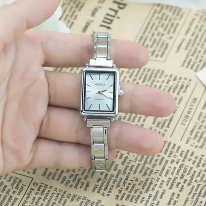 Classic Rectangle Watch with Simple Lines — Minimalist Italian Charm Watch Bracelet