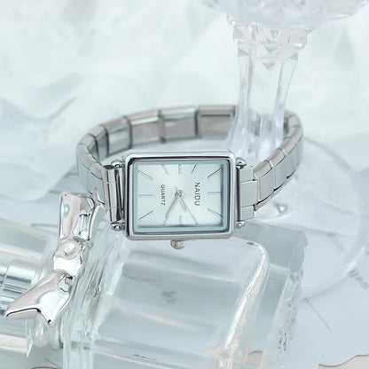 Classic Rectangle Watch with Simple Lines — Minimalist Italian Charm Watch Bracelet
