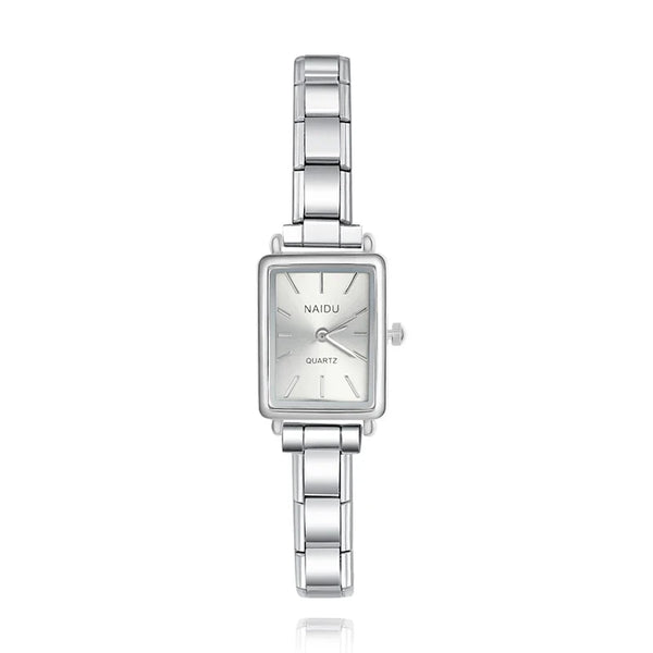 Classic Rectangle Watch with Simple Lines — Minimalist Italian Charm Watch Bracelet