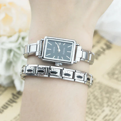 Classic Rectangle Watch with Simple Lines — Minimalist Italian Charm Watch Bracelet