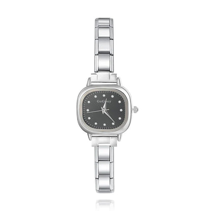 Square Crystal Dot Italian Charm Watch — Sparkling Crystal Hour Marker Watch Bracelet