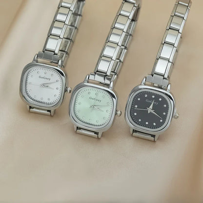 Square Crystal Dot Italian Charm Watch — Sparkling Crystal Hour Marker Watch Bracelet