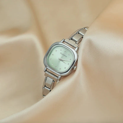 Square Crystal Dot Italian Charm Watch — Sparkling Crystal Hour Marker Watch Bracelet