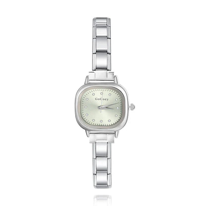 Square Crystal Dot Italian Charm Watch — Sparkling Crystal Hour Marker Watch Bracelet