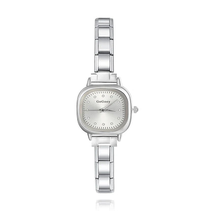 Square Crystal Dot Italian Charm Watch — Sparkling Crystal Hour Marker Watch Bracelet