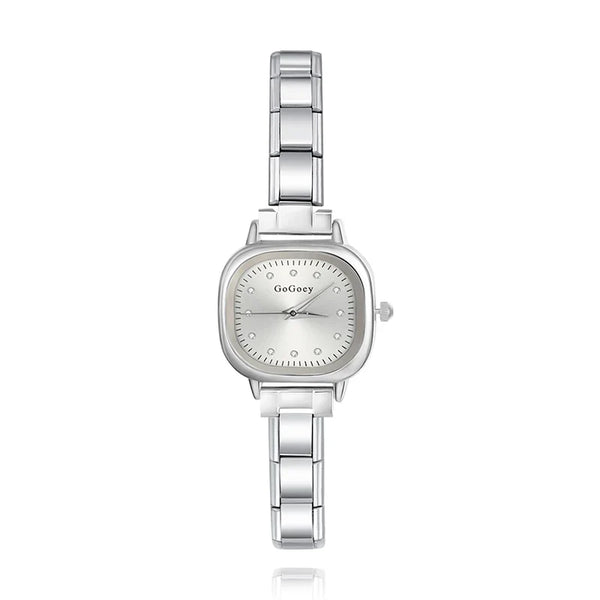 Square Crystal Dot Italian Charm Watch — Sparkling Crystal Hour Marker Watch Bracelet