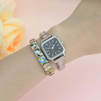 Sleek Soft Square Watch with Simple Lines — Contemporary Italian Charm Watch Bracelet