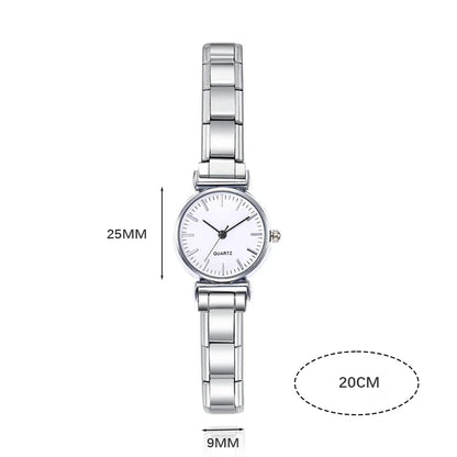 Square Dial Italian Charm Watch — Classic White & Black Customisable 9mm Watch Bracelet