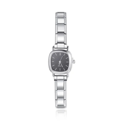 Square Dial Italian Charm Watch — Classic White & Black Customisable 9mm Watch Bracelet