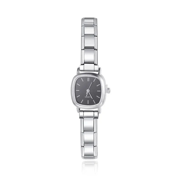Square Dial Italian Charm Watch — Classic White & Black Customisable 9mm Watch Bracelet