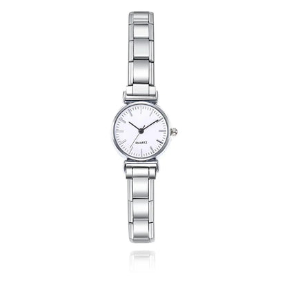 Square Dial Italian Charm Watch — Classic White & Black Customisable 9mm Watch Bracelet