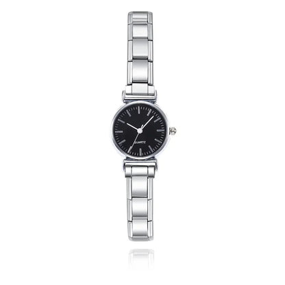 Square Dial Italian Charm Watch — Classic White & Black Customisable 9mm Watch Bracelet