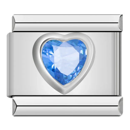 Crystal Heart Gemstone Italian Charms — CZ Birthstone Colour Bracelet Links
