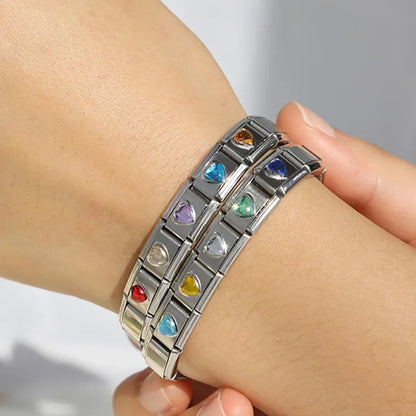 Crystal Heart Gemstone Italian Charms — CZ Birthstone Colour Bracelet Links