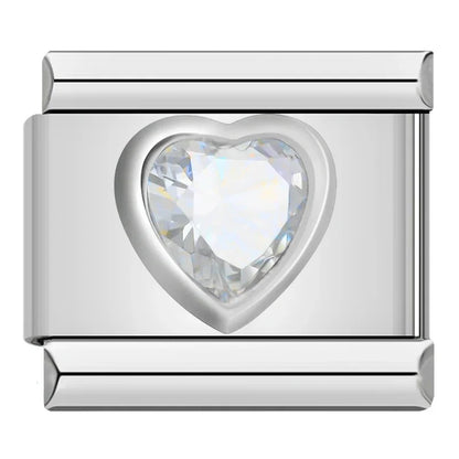 Crystal Heart Gemstone Italian Charms — CZ Birthstone Colour Bracelet Links