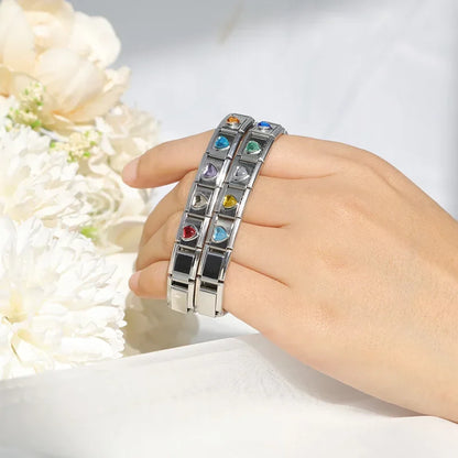 Crystal Heart Gemstone Italian Charms — CZ Birthstone Colour Bracelet Links