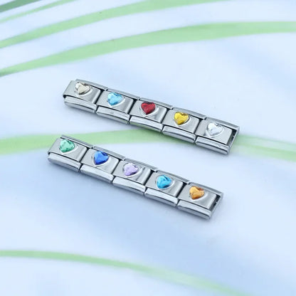 Crystal Heart Gemstone Italian Charms — CZ Birthstone Colour Bracelet Links