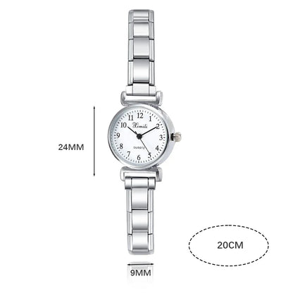 Timeless Petite Round Watch with Classic Numerals — Dainty Italian Charm Watch Bracelet