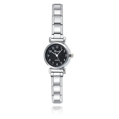 Timeless Petite Round Watch with Classic Numerals — Dainty Italian Charm Watch Bracelet
