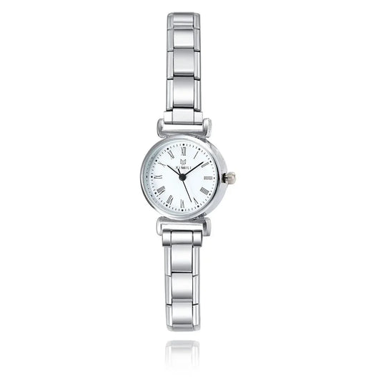 Small Round Silver Watch with Roman Numbers