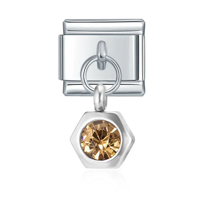 Hexagon Birthstone Crystal Dangle Charms