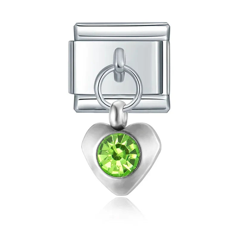 The Crystal Birthstone Heart Dangle Charm in Silver