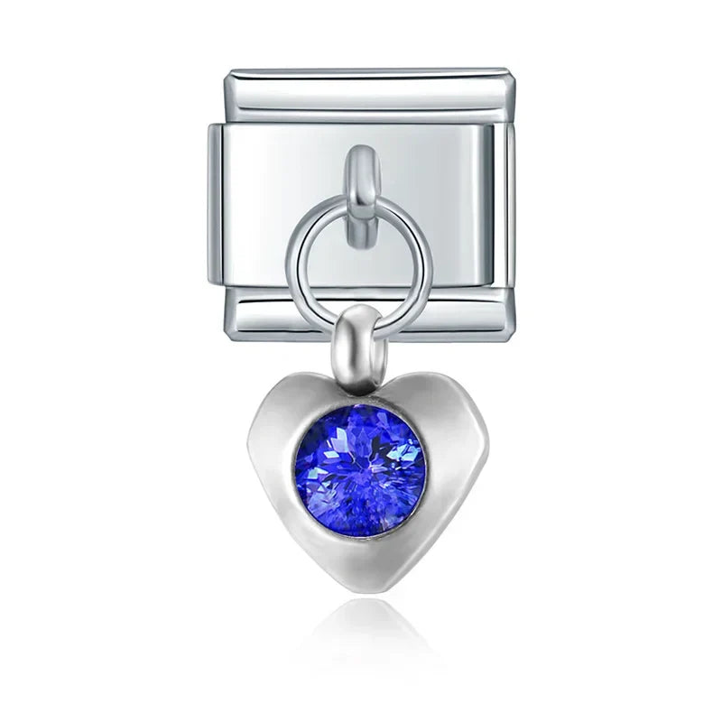 The Crystal Birthstone Heart Dangle Charm in Silver