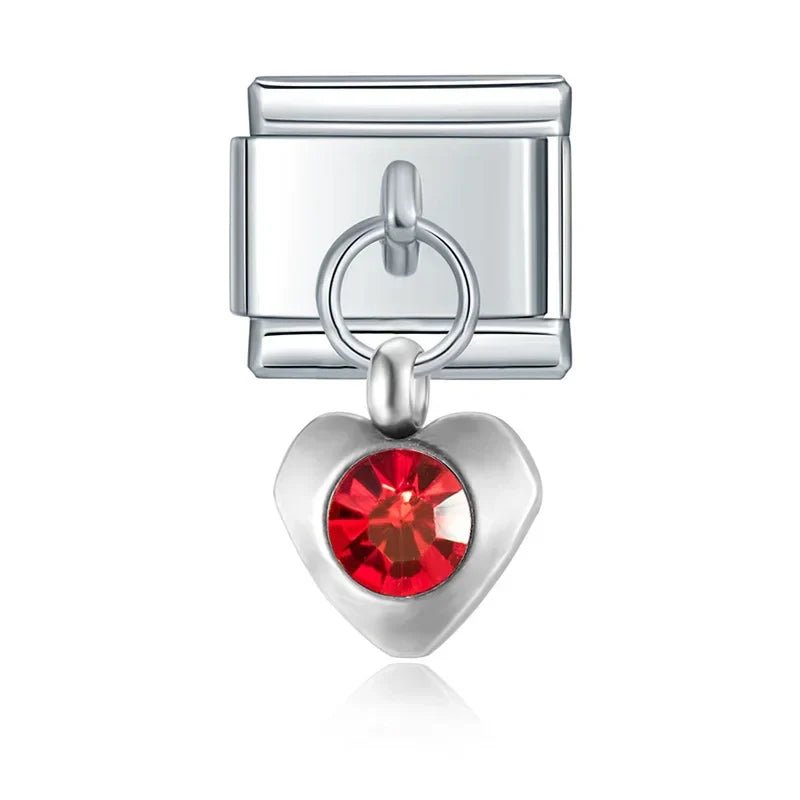 The Crystal Birthstone Heart Dangle Charm in Silver