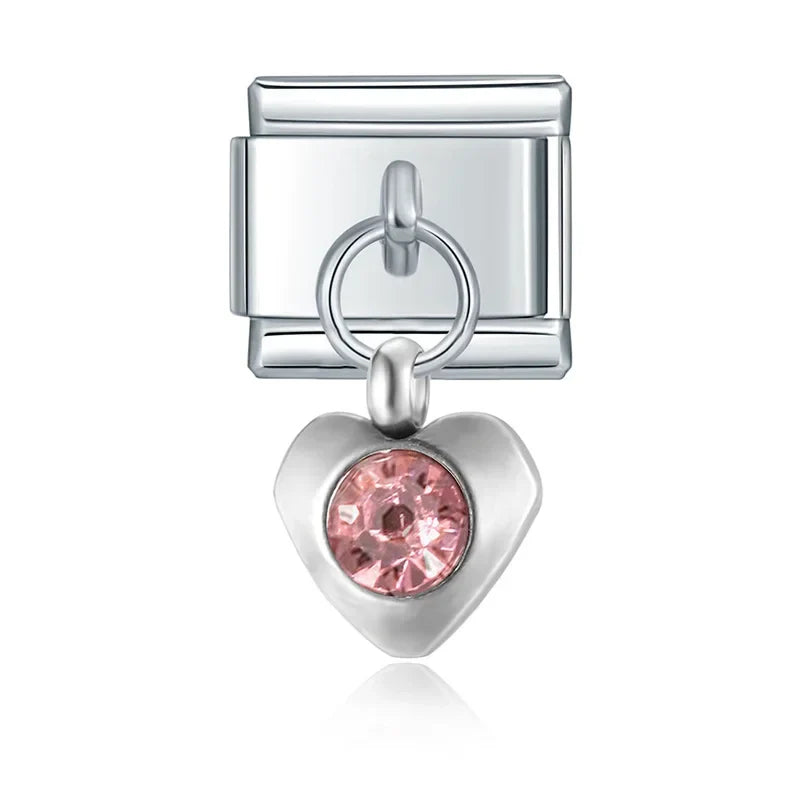 The Crystal Birthstone Heart Dangle Charm in Silver