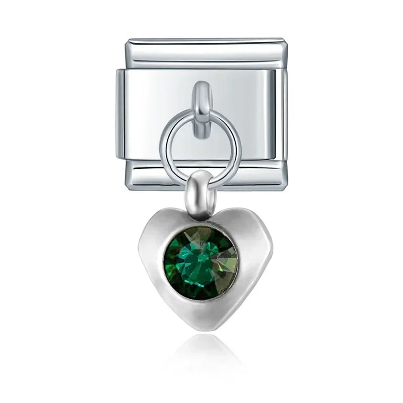 The Crystal Birthstone Heart Dangle Charm in Silver