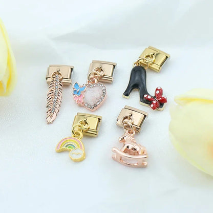 Enamel Snowflake & Winter Crystal Dangle Charm for Charm Bracelets