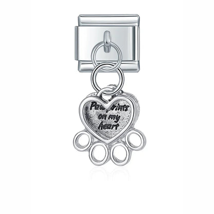 Vintage Silver Friendship & Animal Dangle Italian Charms — Butterfly, Bunny, Paw & Friends Heart Links