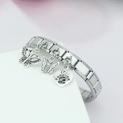 Vintage Silver Friendship & Animal Dangle Italian Charms — Butterfly, Bunny, Paw & Friends Heart Links