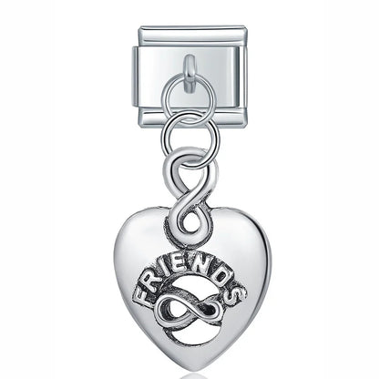 Vintage Silver Friendship & Animal Dangle Italian Charms — Butterfly, Bunny, Paw & Friends Heart Links