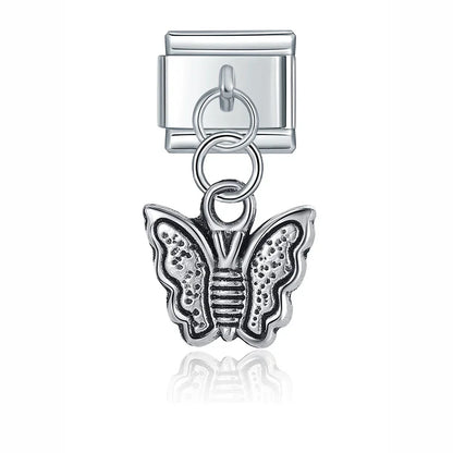 Vintage Silver Friendship & Animal Dangle Italian Charms — Butterfly, Bunny, Paw & Friends Heart Links