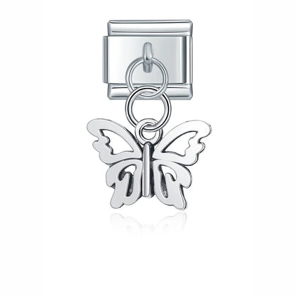 Vintage Silver Friendship & Animal Dangle Italian Charms — Butterfly, Bunny, Paw & Friends Heart Links