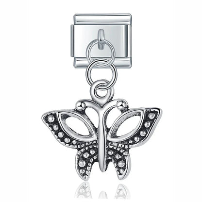 Vintage Silver Friendship & Animal Dangle Italian Charms — Butterfly, Bunny, Paw & Friends Heart Links