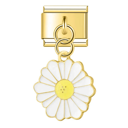 Colourful Glaze Daisy Flower Dangle Italian Charms — Pastel Enamel Daisy Dangle Links
