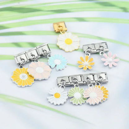 Colourful Glaze Daisy Flower Dangle Italian Charms — Pastel Enamel Daisy Dangle Links