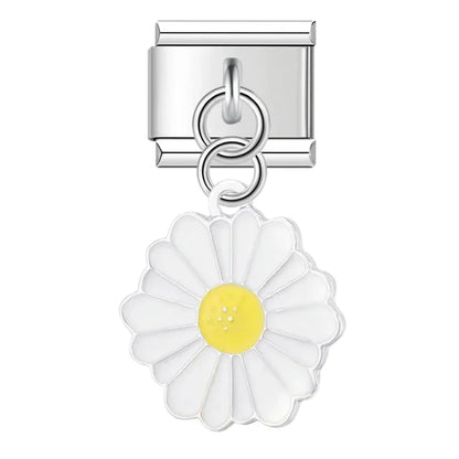Colourful Glaze Daisy Flower Dangle Italian Charms — Pastel Enamel Daisy Dangle Links