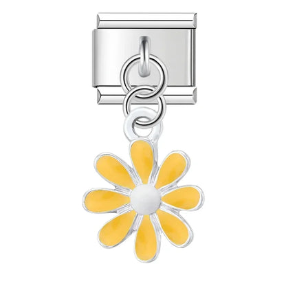 Colourful Glaze Daisy Flower Dangle Italian Charms — Pastel Enamel Daisy Dangle Links