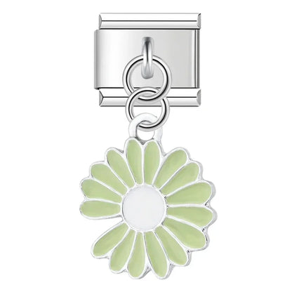 Colourful Glaze Daisy Flower Dangle Italian Charms — Pastel Enamel Daisy Dangle Links