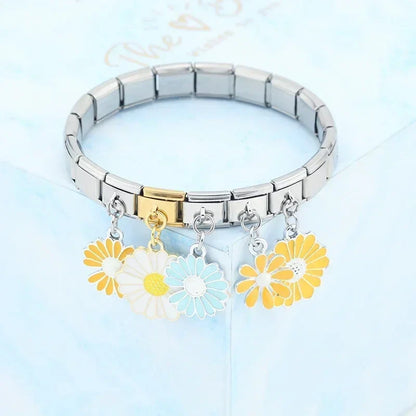 Colourful Glaze Daisy Flower Dangle Italian Charms — Pastel Enamel Daisy Dangle Links