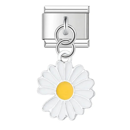 Colourful Glaze Daisy Flower Dangle Italian Charms — Pastel Enamel Daisy Dangle Links